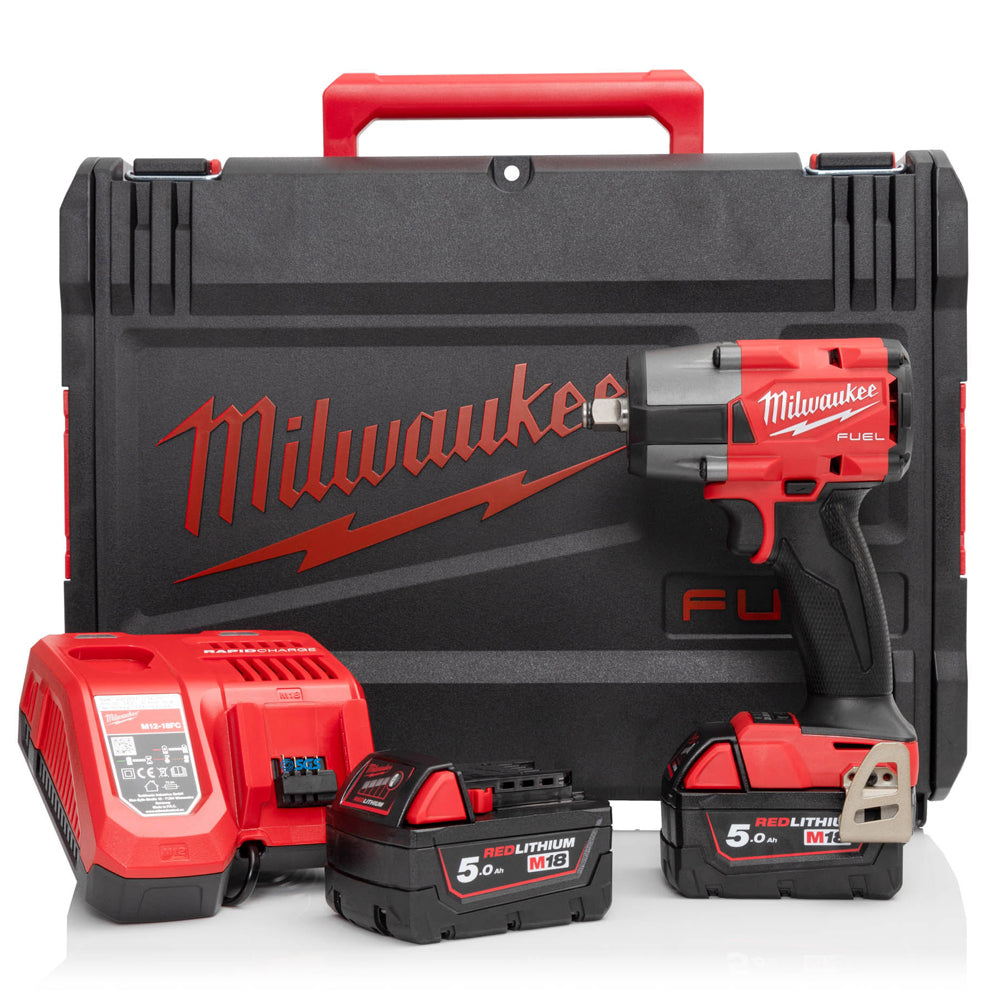 Milwaukee M18FMTIW2F12-502X 18V Fuel Brushless 1/2" Mid-Torque Impact Wrench with 2 x 5.0Ah Batteries Charger & Case 4933478451