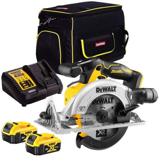 Dewalt DCS565P2 18V XR 165mm Brushless Circular Saw with 2 x 5.0Ah Batteries & Charger in Bag