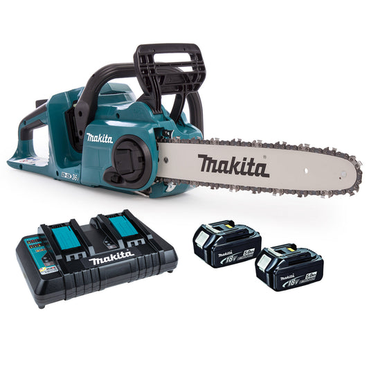 Makita DUC353PT2 36V Brushless Chainsaw 35cm with 2 x 5.0Ah Batteries & Charger