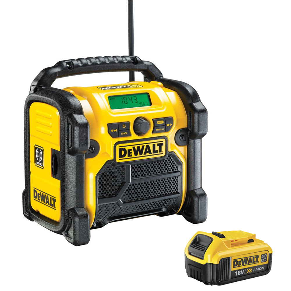 Dewalt DCR020 240V Compact DAB Radio with 1 x 4.0Ah Battery