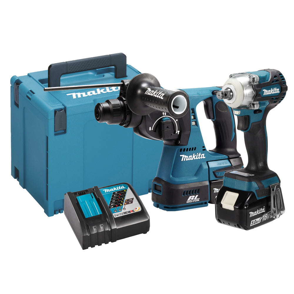 Makita DLX2372TJ 18V Impact Wrench & Rotary Hammer Twin Pack With 2 x 5.0Ah Batteries & Charger