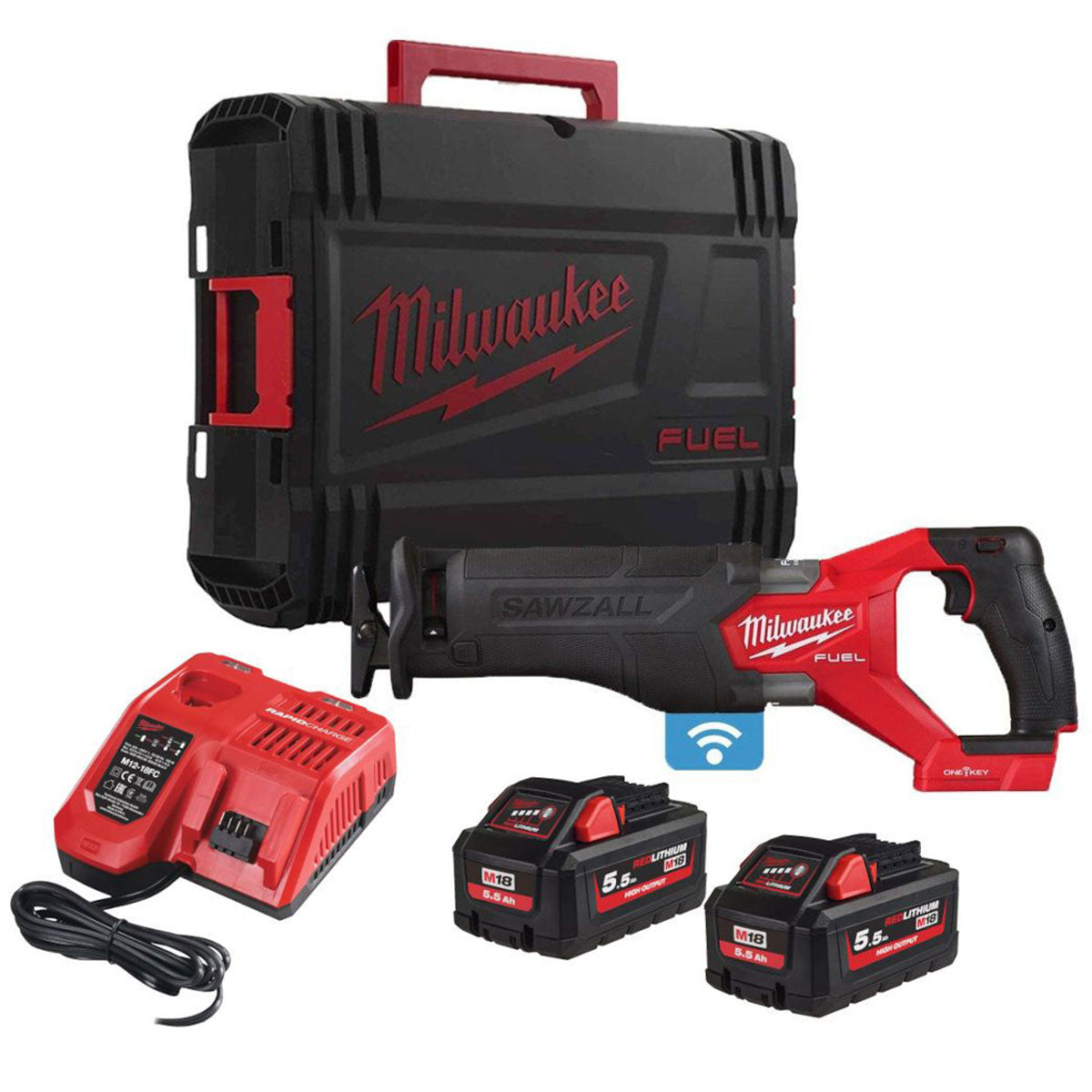 Milwaukee M18ONEFSZ-552X 18V Brushless FUEL ONE-KEY Sawzall Reciprocating Saw with 2 x 5.5Ah Batteries, Charger & Case 4933478295