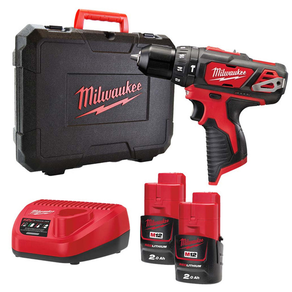 Milwaukee M12BPD-202C 12V Combi Drill with 2 x 2.0Ah Batteries Charger & Case 4933443889