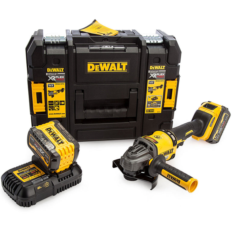 Dewalt DCG418T2-GB 54V XR Flexvolt Brushless 125mm Angle Grinder with 2 x 6.0Ah Batteries Charger & Case