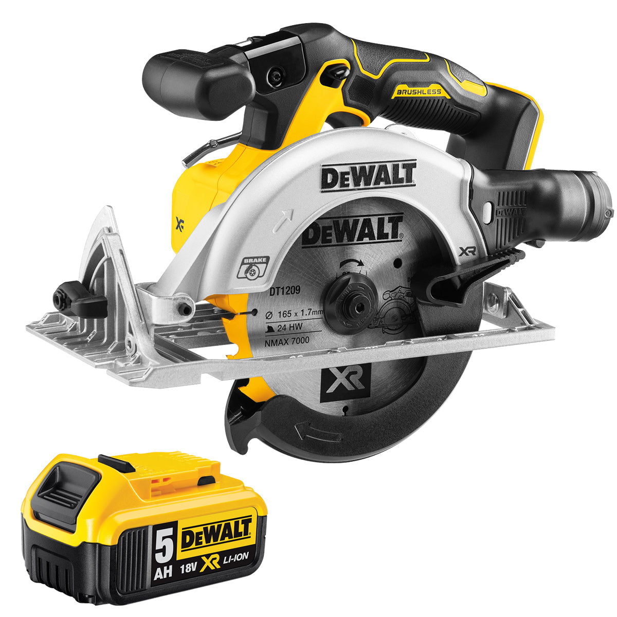 Dewalt DCS565N 18V 165mm Brushless Circular Saw with 1 x 5.0Ah Battery