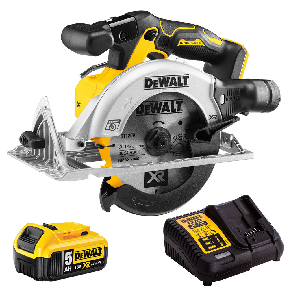 Dewalt DCS565N 18V 165mm Brushless Circular Saw with 1 x 5.0Ah Battery & Charger