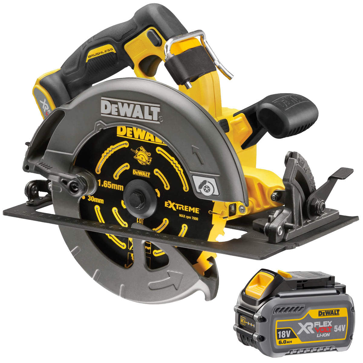 Dewalt DCS578N 54V XR Flexvolt Brushless 190mm Circular Saw with 1 x 6.0Ah Battery