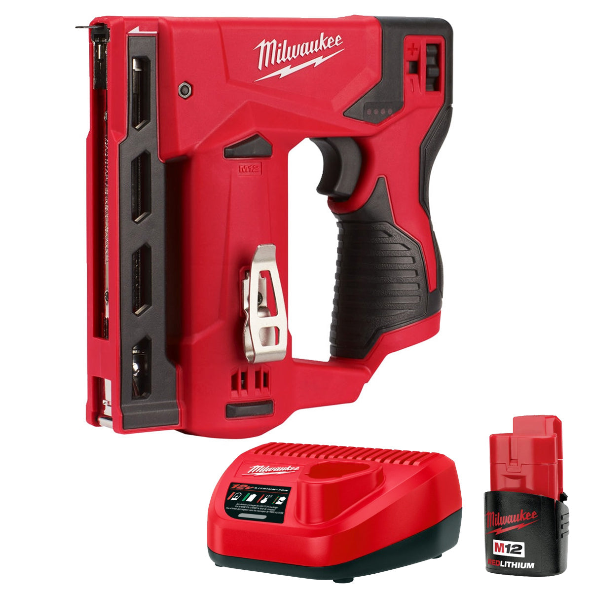 Milwaukee M12 BST-0 12V Sub Compact Second Fix Stapler with 1 x 2.0Ah Battery & Charger