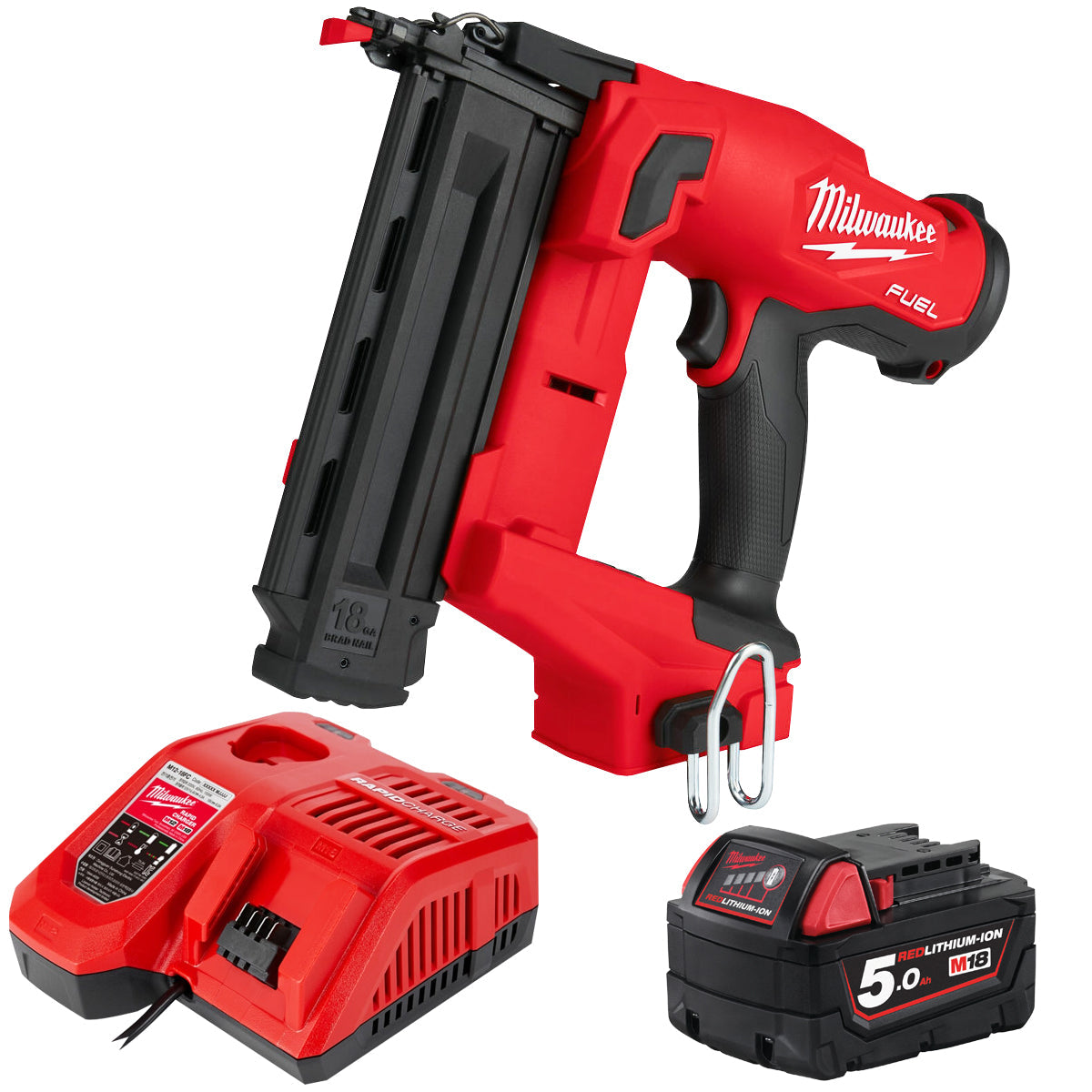 Milwaukee M18FN18GS 18V Fuel Brushless Second Fix Finish Nailer with 1 x 5.0Ah Battery & Charger