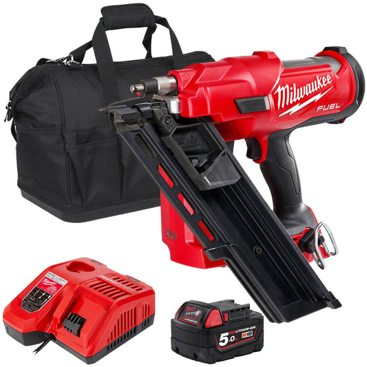 Milwaukee M18FFN 18V Fuel Brushless First Fix Framing Nailer with 1 x 5.0Ah Battery, Charger & Bag