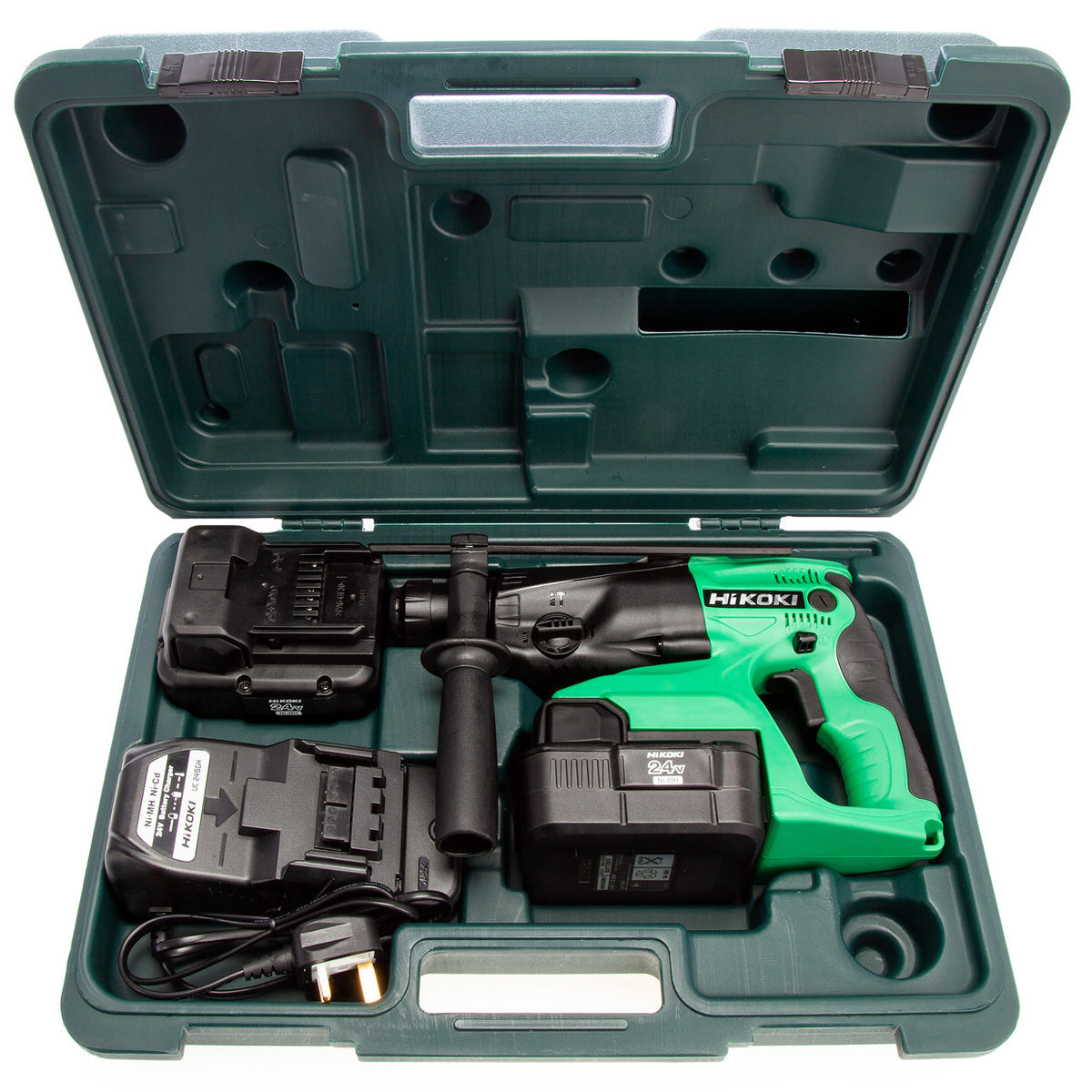 HiKOKI DH24DVC 24V SDS-Plus Rotary Hammer Drill with 2 x 2.0Ah Ni-MH Batteries Charger & Case