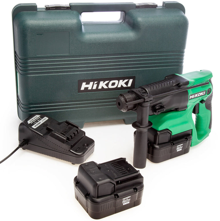 HiKOKI DH24DVC 24V SDS-Plus Rotary Hammer Drill with 2 x 2.0Ah Ni-MH Batteries Charger & Case