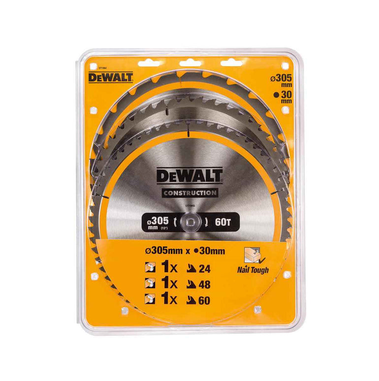 DeWalt DT1964 Construction Circular Saw Blade 3 Pack 305 x 30mm x 24T/48T/60T