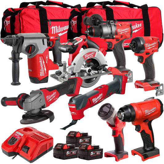 Milwaukee 18V 8 Piece Power Tool Kit with 3 x 5.0Ah Batteries T4TM-25