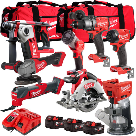 Milwaukee 18V 8 Piece Power Tool Kit with 3 x 5.0Ah Batteries T4TM-28