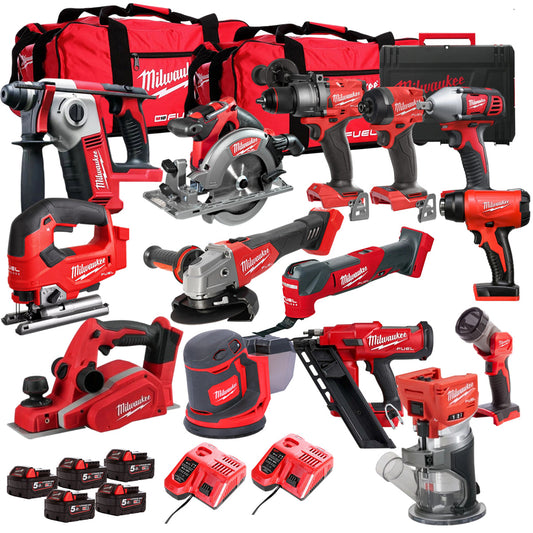 Milwaukee 18V 14 Piece Power Tool Kit with 5 x 5.0Ah Batteries T4TM-50