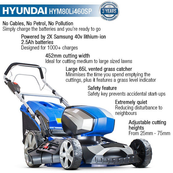 Hyundai HYM80Li460SP 80V Brushless 45cm Lawn mower with Battery and Charger