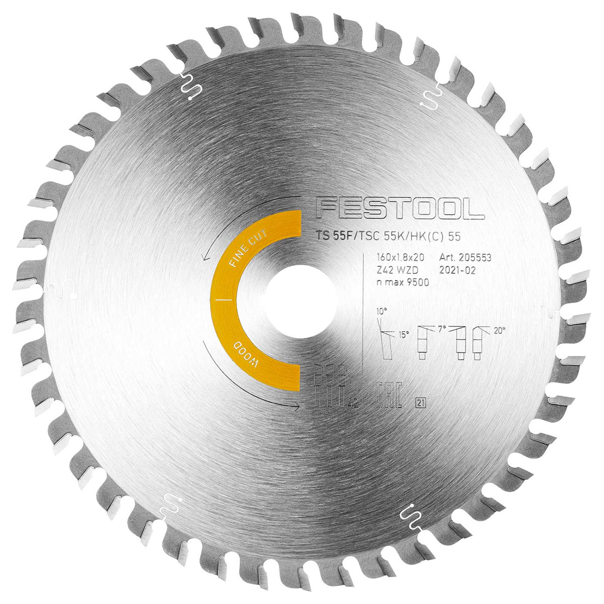 Festool 160mm x 1.8mm x 20mm 42T Wood Fine Cut Saw Blade - 205553