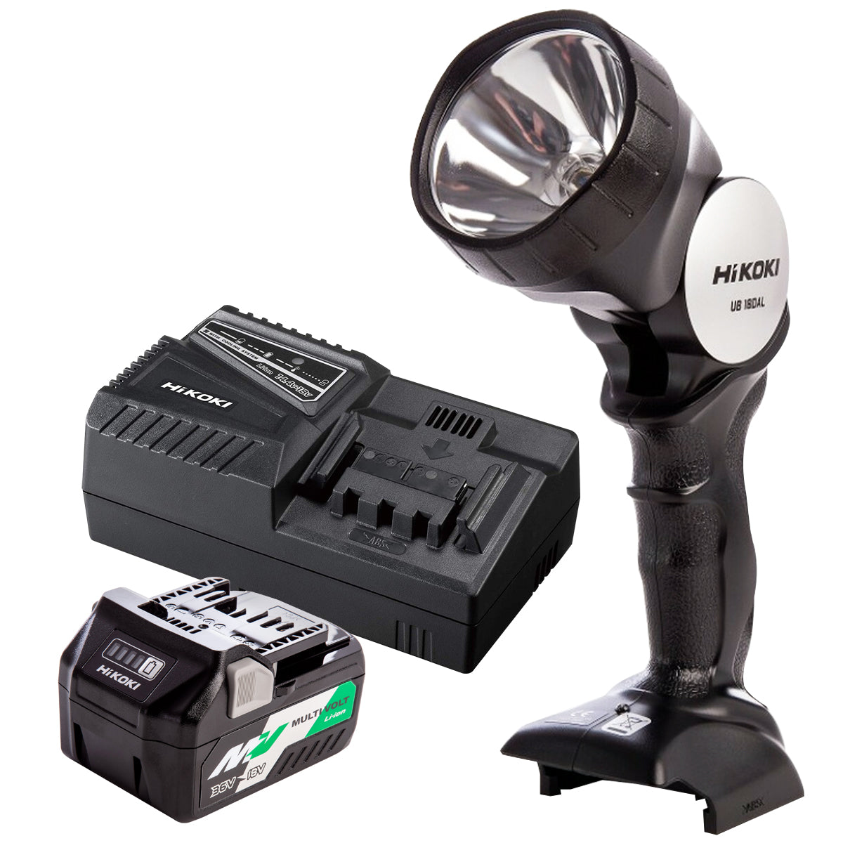 HiKOKI UB18DAL 18V Angled Head Torch with 1 x 2.5Ah/5.0Ah Battery & Charger