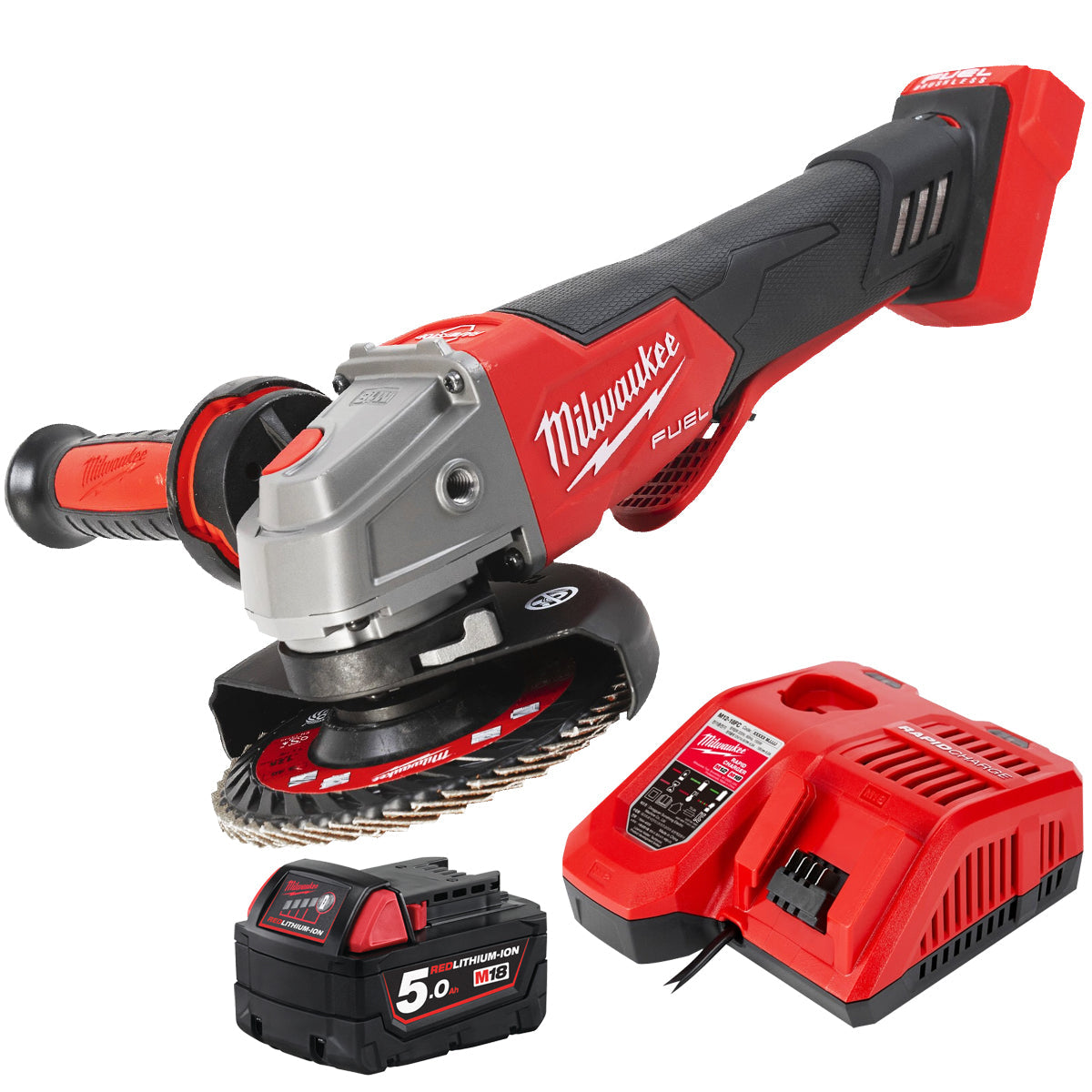 Milwaukee M18FSAGV115XPDB-0 18V FUEL 115mm Angle Grinder with 1 x 5.0Ah Battery & Charger