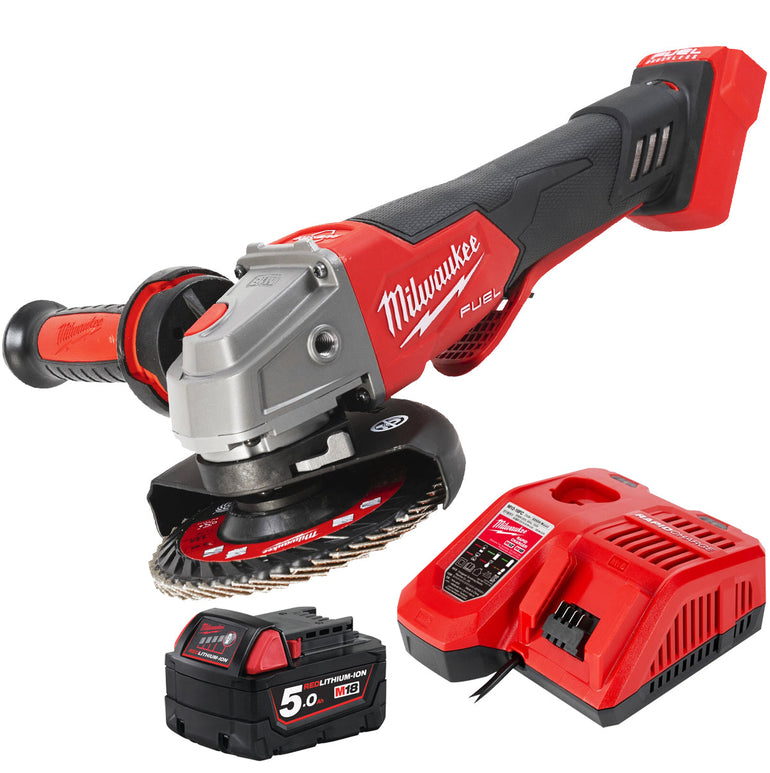 Milwaukee M18FSAGV115XPDB-0 18V FUEL 115mm Angle Grinder with 1 x 5.0Ah Battery & Charger