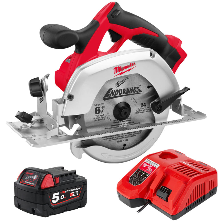 Milwaukee HD18CS-0 18V 165mm Circular Saw with 1 x 5.0Ah Battery & Charger