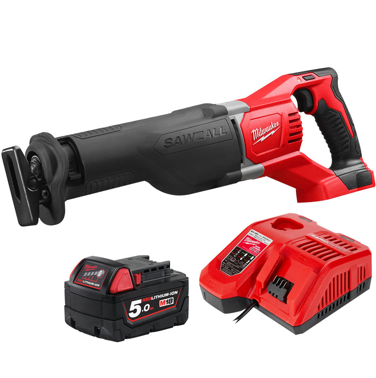 Milwaukee M18BSX-0 18V Heavy Duty Sawzall Reciprocating Saw with 1 x 5.0Ah Battery & Charger