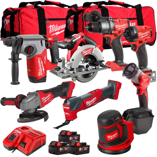 Milwaukee 18V Cordless 8 Piece Tool Kit with 3 x 5.0Ah Batteries & Charger in Bag T4TM-1