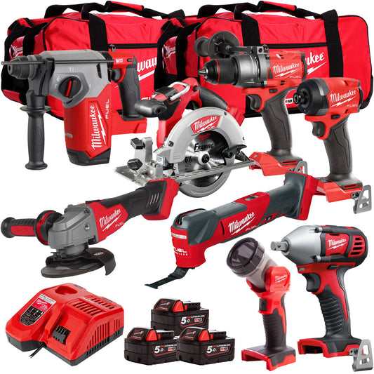 Milwaukee 18V Cordless 8 Piece Tool Kit with 3 x 5.0Ah Batteries & Charger in Bag T4TM-4