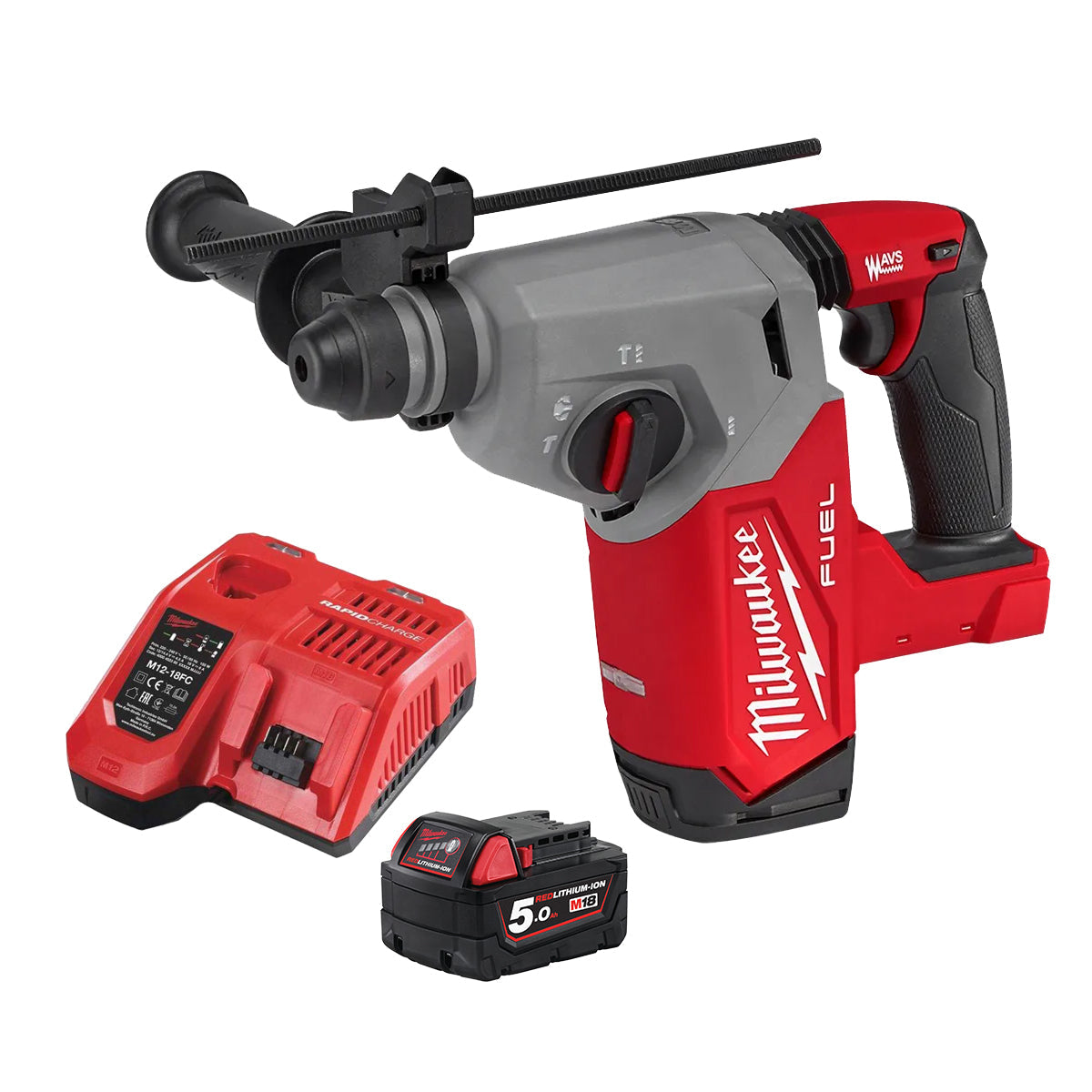 Milwaukee M18FH-0 18V Fuel 4-Mode SDS+ Brushless Hammer Drill with 1 x 5.0Ah Battery + Charger