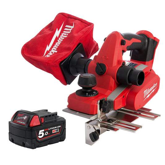 Milwaukee M18BP-0 18V Li-ion Cordless 82mm Compact Planer with 1 x 5.0Ah Battery