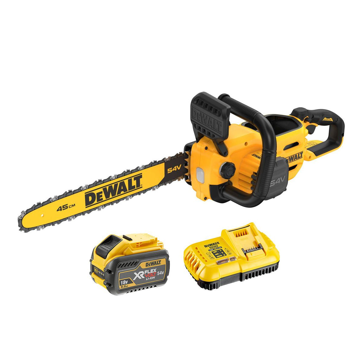 Dewalt DCMCS574X1 54V Flexvolt Brushless 45cm Chainsaw with 1 x 9.0Ah Battery & Charger