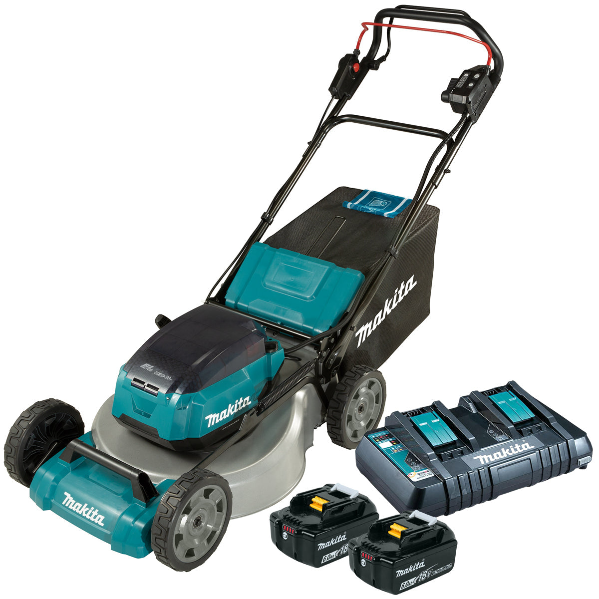 Makita DLM462PG2 36V LXT Brushless 460mm Lawn Mower With 2 x 6.0Ah Batteries & Charger