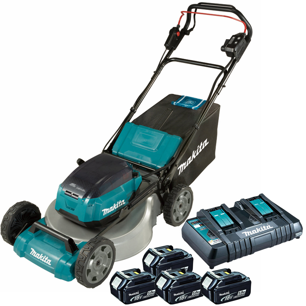 Makita DLM462PT4 36V LXT Brushless 460mm Lawn Mower With 4 x 5.0Ah Batteries & Charger