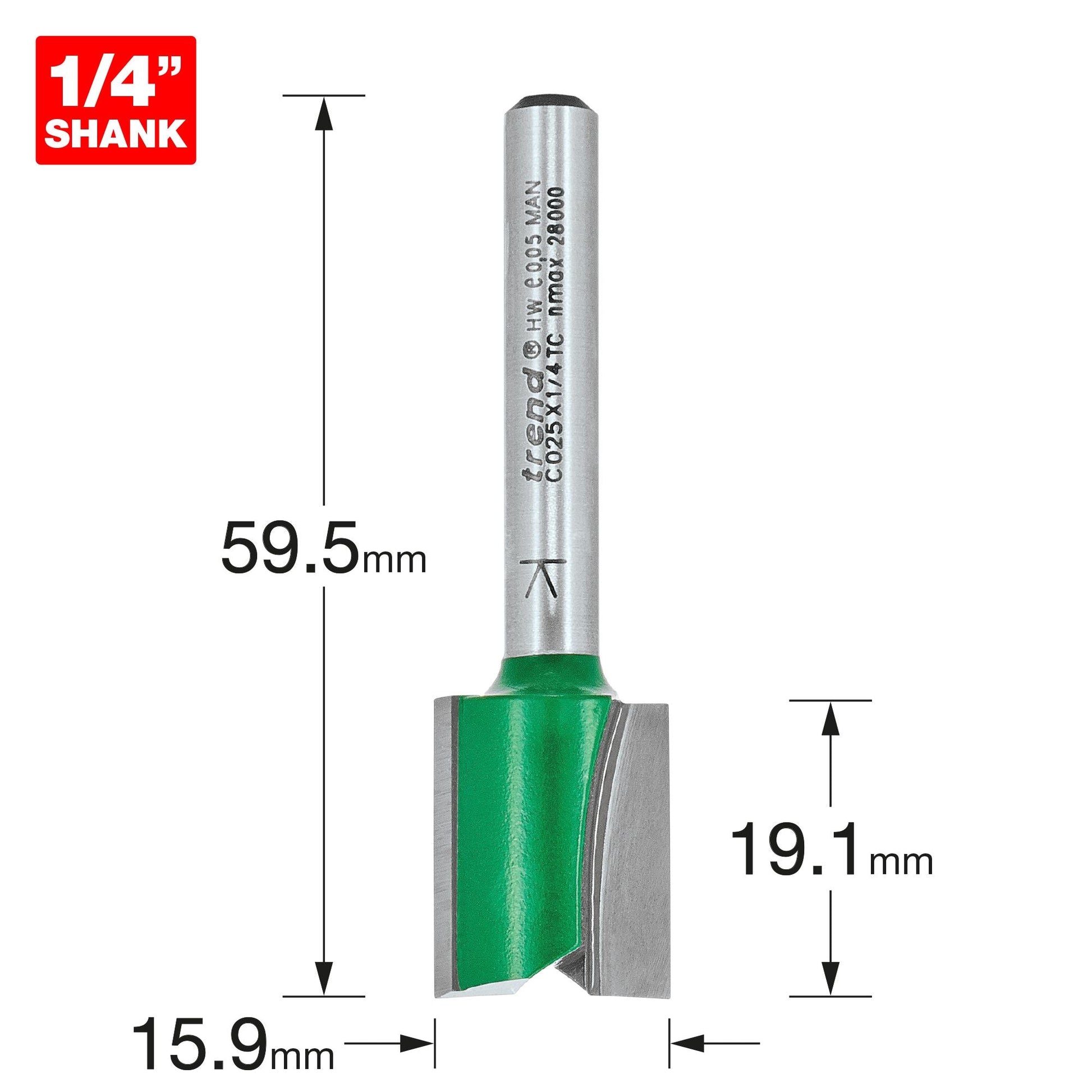 Trend 1/4" Two Flute Cutter 15.9mm C025X1/4TC