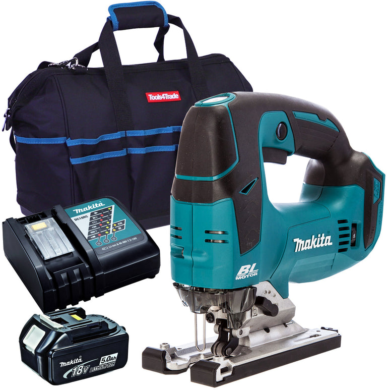 Makita DJV182Z 18V Brushless Top Handle Jigsaw with 1 x 5.0Ah Battery Charger & Bag