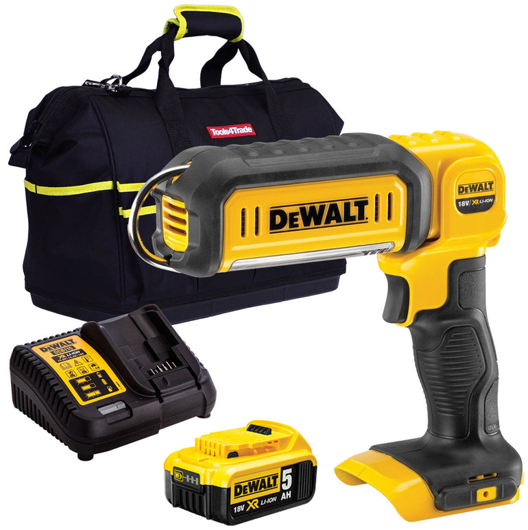 Dewalt DCL050N 18V Handheld LED Work Light Torch with 1 x 5.0Ah Battery Charger & Bag