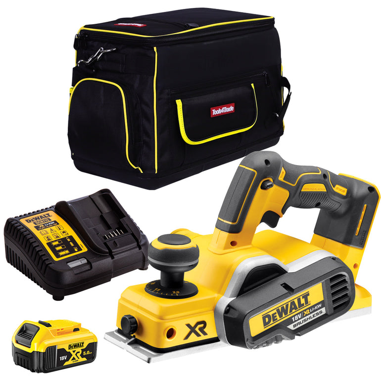 Dewalt DCP580N 18V Cordless Brushless 82mm Planer with 1 x 5.0Ah Battery Charger & Bag