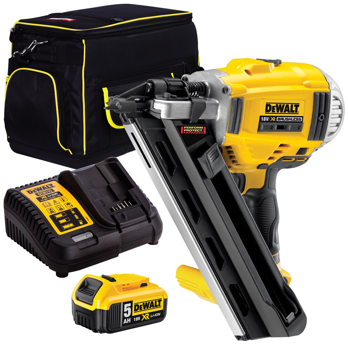 DeWalt DCN692N 18V Brushless First Fix 90mm Framing Nailer with 1 x 5.0Ah Battery, Charger & 20" Bag