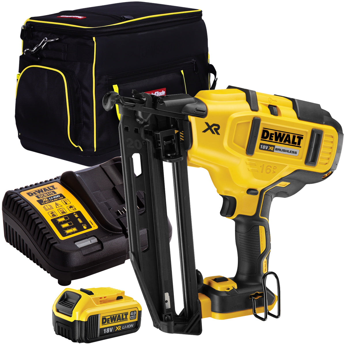 DeWalt DCN660N 18V Brushless Second Fix Nailer with 1 x 4.0Ah Battery, Charger & Bag