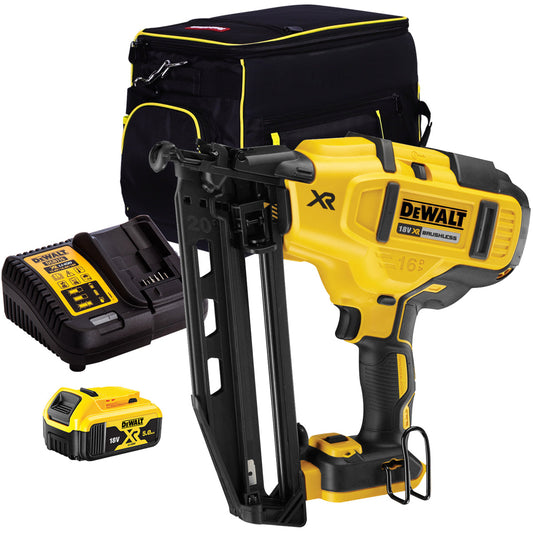 DeWalt DCN660N 18V Brushless Second Fix Nailer with 1 x 5.0Ah Battery, Charger & 20" Bag