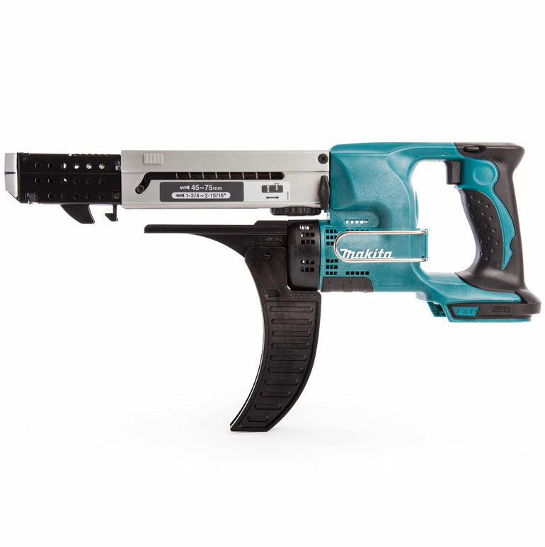 Makita DFR750Z 18V 45 – 75 mm Auto Feed Screwdriver With 1 x 5.0Ah Battery & Charger