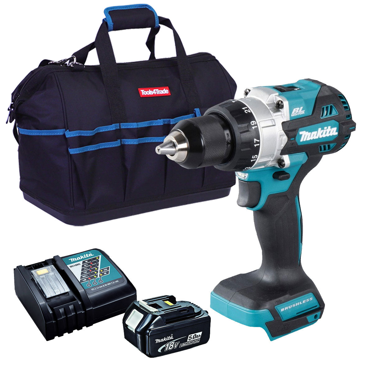 Makita DHP486Z 18V Brushless Combi Drill with 1 x 5.0Ah Battery + Charger & Tool Bag