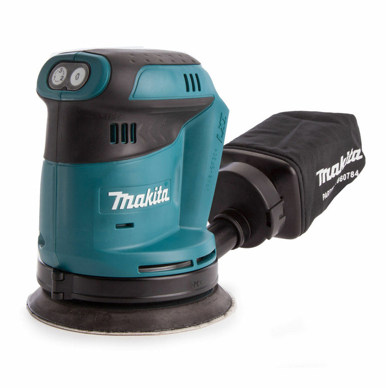 Makita DBO180Z 18V 125mm Random Orbit Sander with 1 x 5.0Ah Battery Charger & Tool Bag