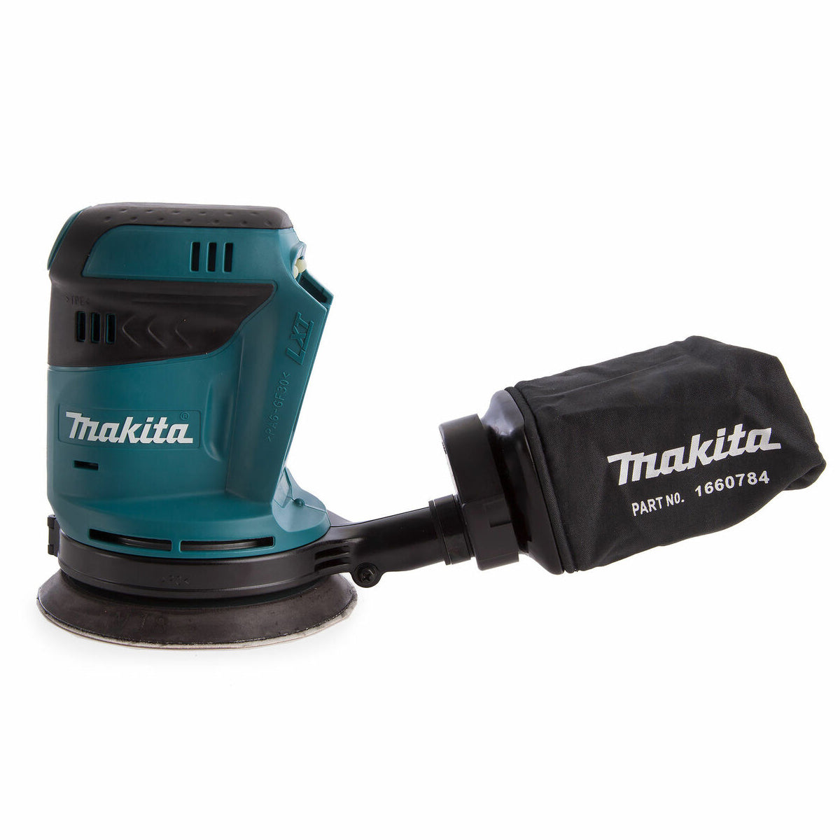 Makita DBO180Z 18V 125mm Random Orbit Sander with 1 x 5.0Ah Battery Charger & Tool Bag