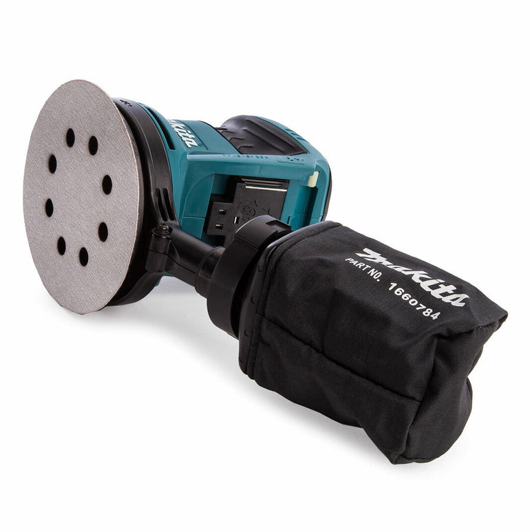 Makita DBO180Z 18V 125mm Random Orbit Sander with 1 x 5.0Ah Battery Charger & Tool Bag