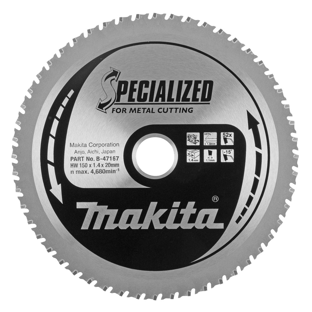 Makita B-47167 150mm x 20mm x 52T Metal Specialized Circular Saw Blade