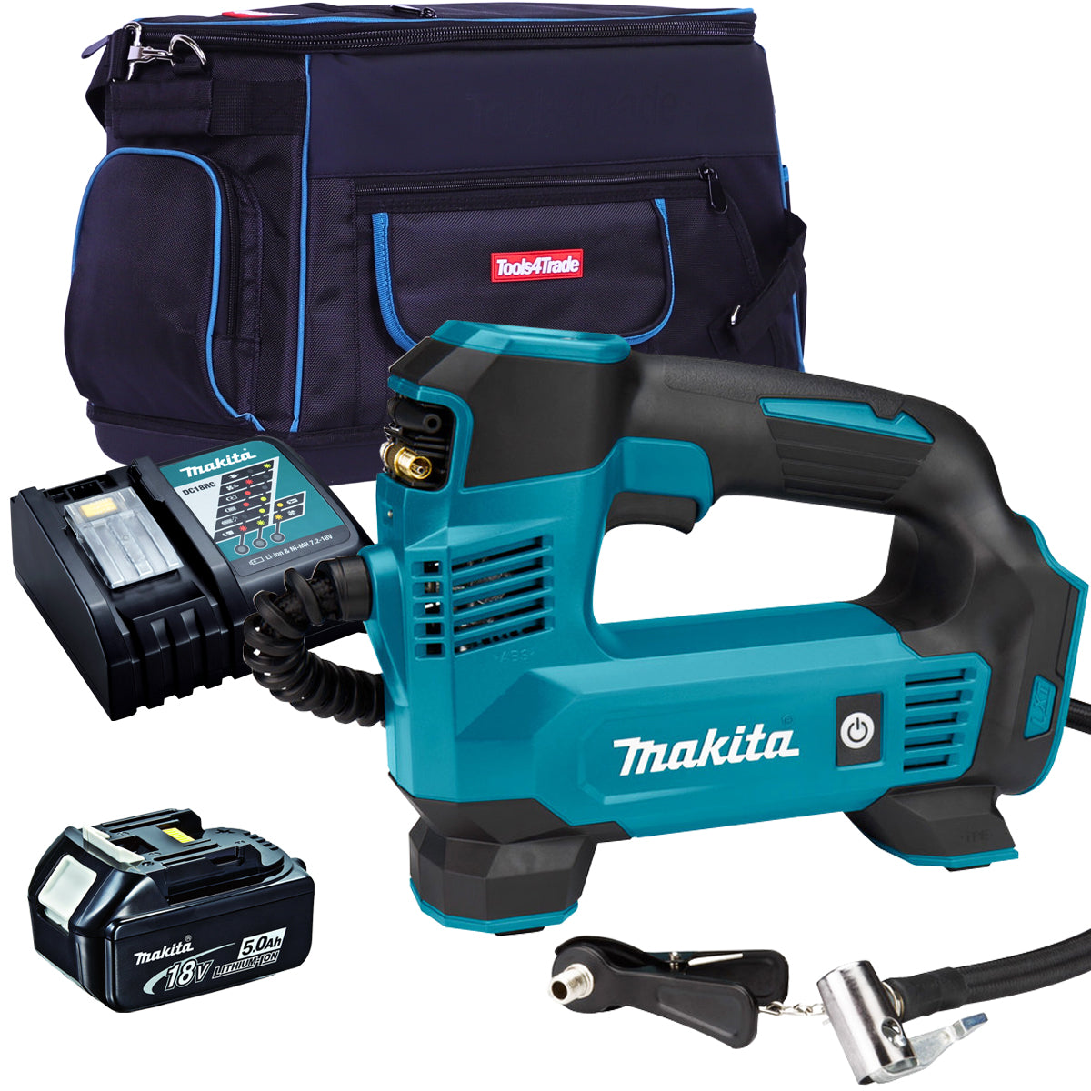 Makita DMP180Z 18V Inflator Pump with 1 x 5.0Ah Battery Charger & Tool Bag