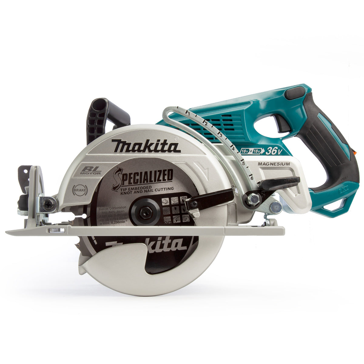 Makita DRS780Z 36V Brushless 185mm Circular Saw with 2 x 5.0Ah Battery Charger & Tool Bag