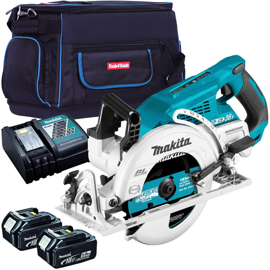 Makita DRS780Z 36V Brushless 185mm Circular Saw with 2 x 5.0Ah Battery Charger & Tool Bag